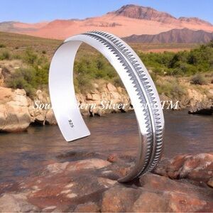 Southwestern Boho Chic Navajo Style Oxidized .925 Sterling Silver Cuff Bracelet